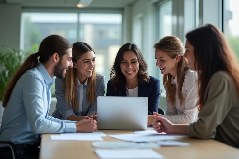 Image of Bharat Vista Locations support team members collaborating in an office setting.
